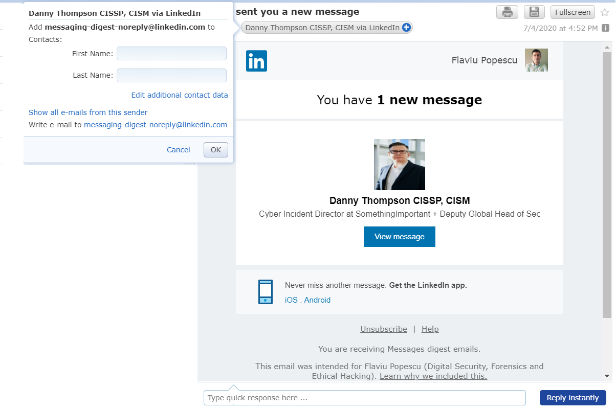 Fake Email for LinkedIn