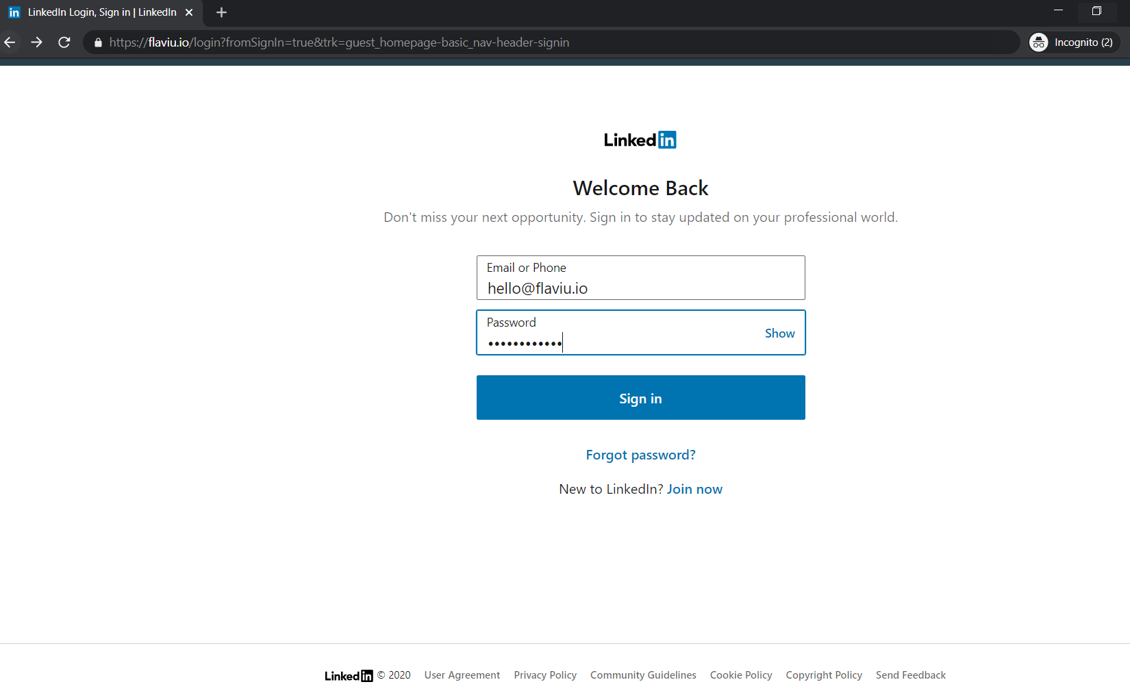 phishing page linkedin