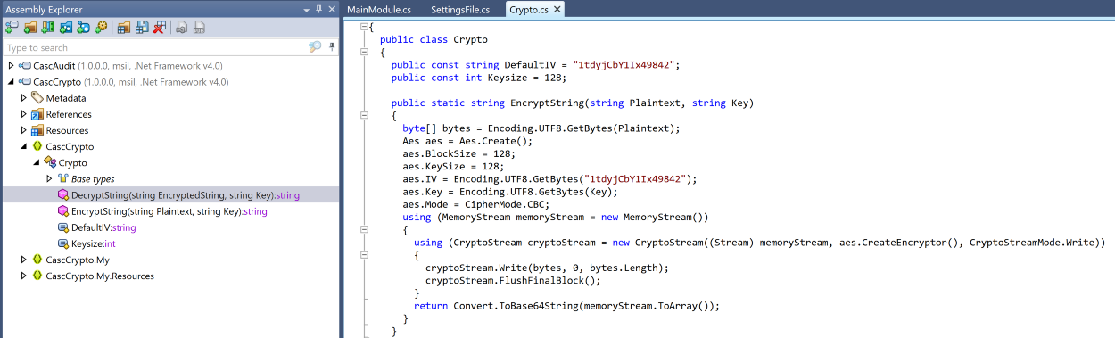 View of the CascCrypto.dll file